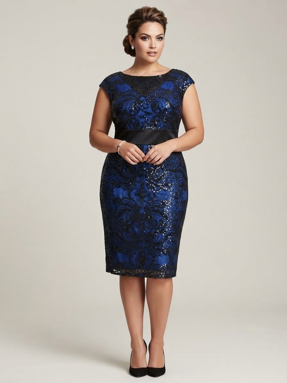 Ricki's Black and Blue Lace Sequin Midi Dress Size 18